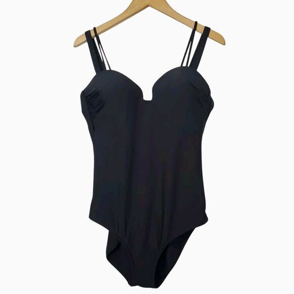 Athleta Swimsuit Size L Aqualuxe Square Plunge One Piece Black - Picture 2 of 9